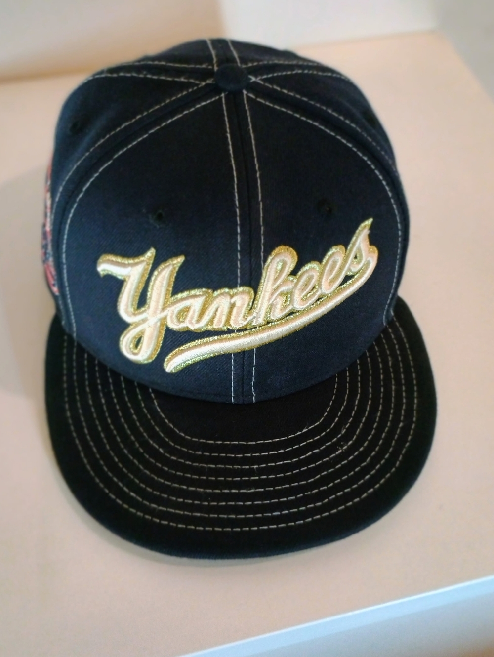 Cooperstown Y2k 90s Style Yankees Script Logo Baseball Cap - Navy with Gold Trim